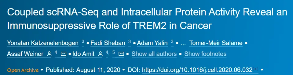 Cell（IF=64.5）| 偶联的 scRNA-Seq 和细胞内蛋白活性揭示了 TREM2 在癌症中的免疫抑制作用