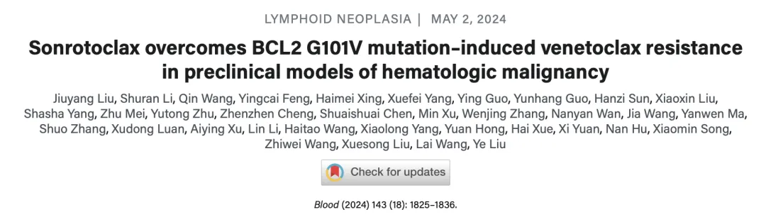 Blood（IF=21）丨突破血液肿瘤耐药难题：新一代BCL2抑制剂sonrotoclax的研究进展