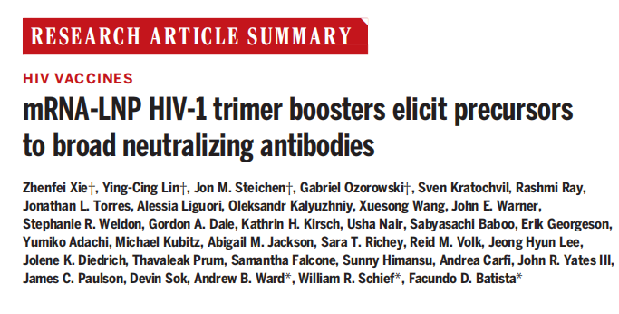 Science（IF=56.9）| mRNA疫苗又添成果！有望攻克HIV