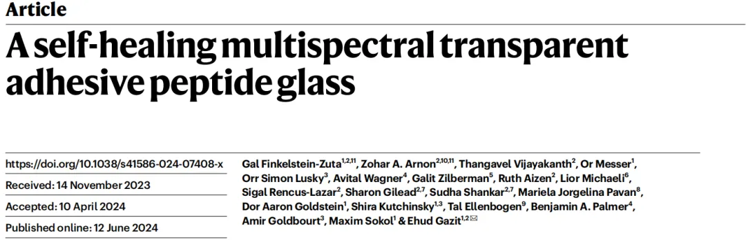 Nature（IF=64.8）丨一种自愈型多光谱透明粘合肽玻璃