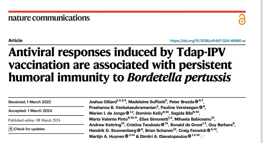 Nature Communications (IF=14.7) | 揭秘：百日咳疫苗引发的抗病毒效应！