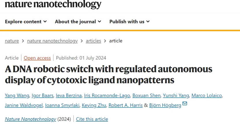 Nature Nano.（IF=38.1）丨酸度感知的DNA机器人开关助力精准肿瘤治疗！